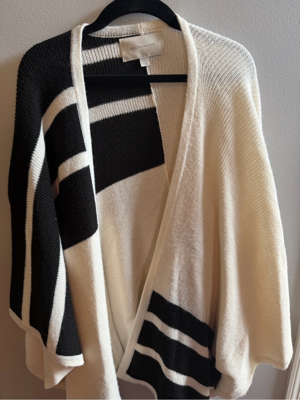 BROCHU WALKER Alpaca Wool Open Draped City Striped Poncho Cardigan | Size OS
